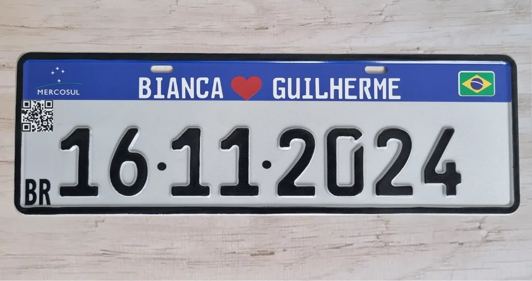 Personalize seu casamento com Placa Mercosul Original