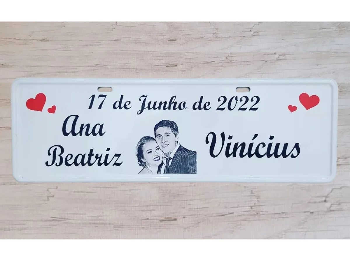 Placa de Carro Adesivada Personalizada para Casamento